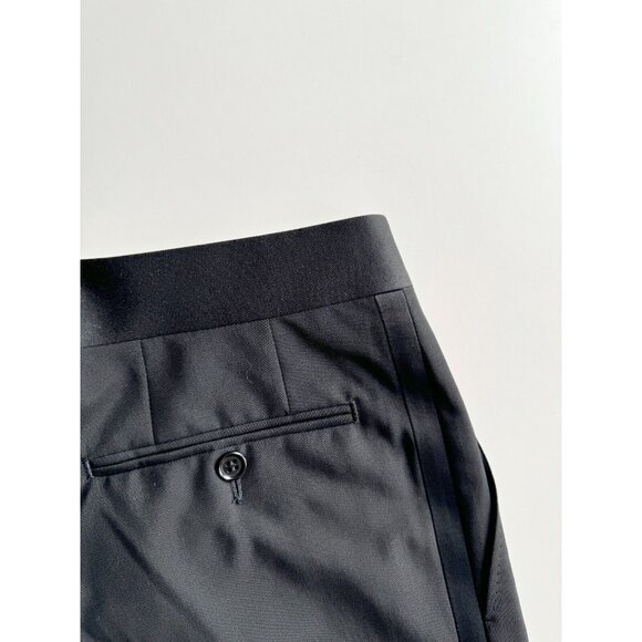 NWOT Men's CANALI Black Travel Wool Mohair Satin-Trimmed Tuxedo Pants, Size 46R - Picture 10 of 16
